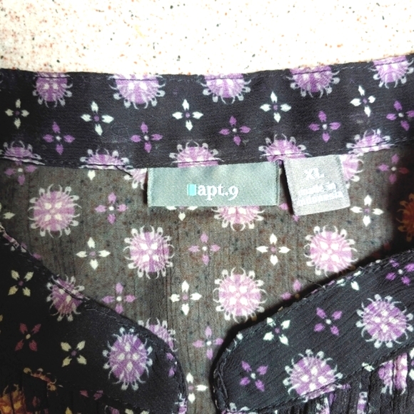 Vintage Sheer Blouse with Cami Pretty Floral Pattern Long Sleeves - Picture 7 of 11